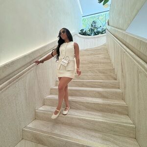 Meshki Cream Sleeveless Dress with Belt